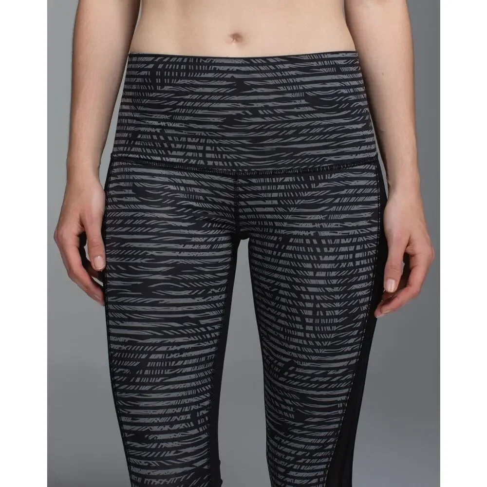 Lululemon Athletica‎ Wunder Under Pant Luxtreme Roll Down Stripe Yoga Black 4 6